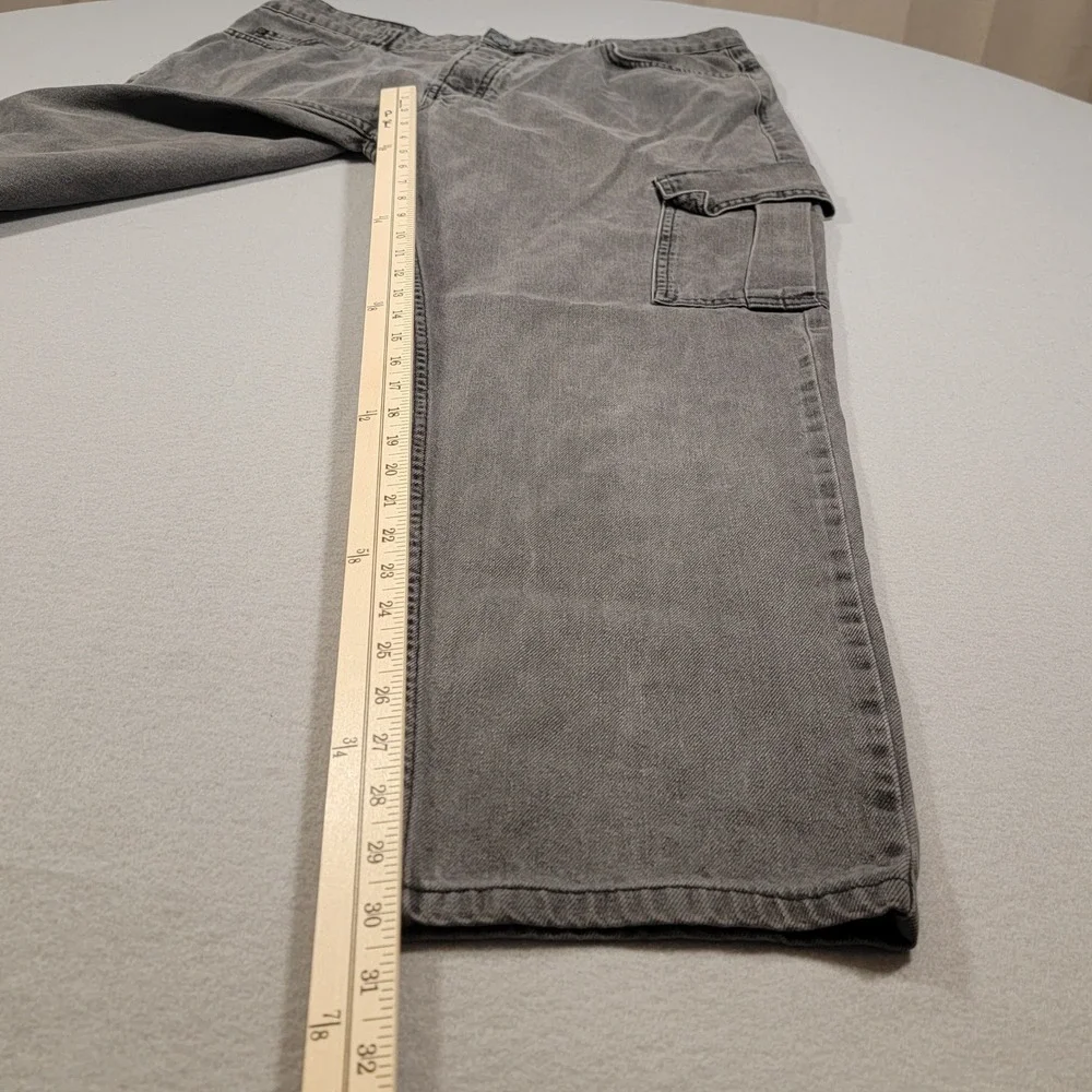 Boohoo MAN Jeans Gray Wash Denim Cargo Pant Mens Size 38 Button Fly Straight Leg